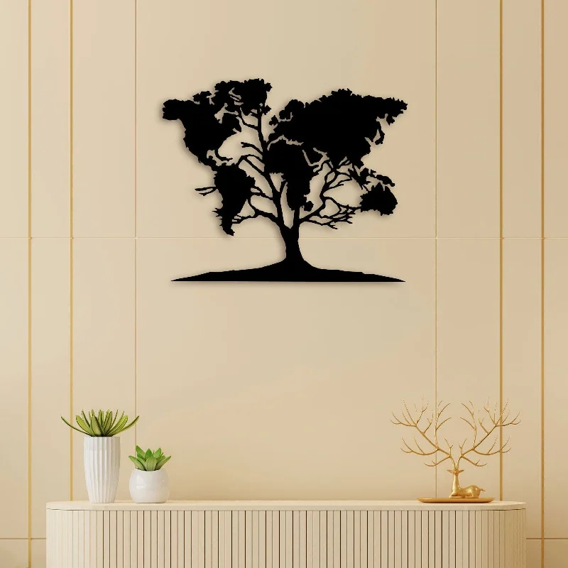 contemporary abstract wall decor-Map On Tree Metal Wall Art