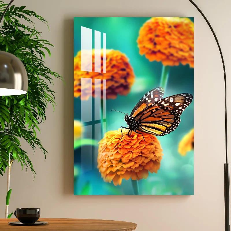 large colorful abstract art-Marigold with Butterfly Acrylic Wall Art