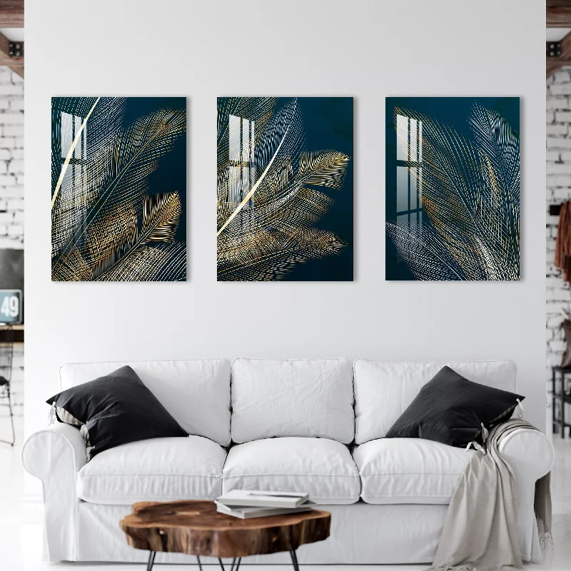 black and white art for home-Minimal Feather Acrylic Wall Art (Set of 3)