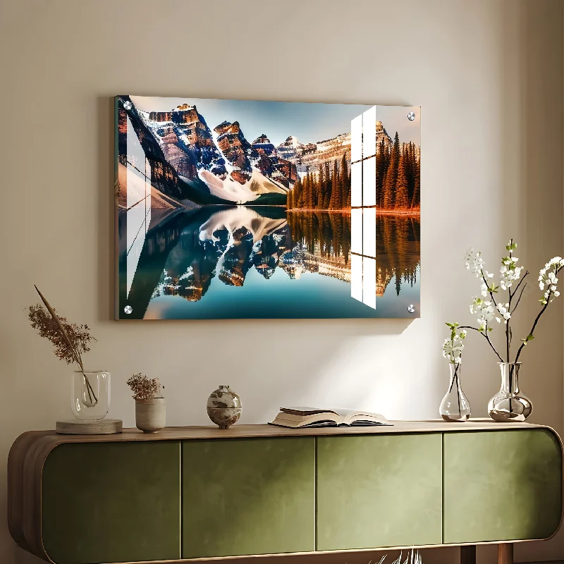 modern art prints for living room-Mountains Mirror Nature Landscape Luxury Wall Art Painting