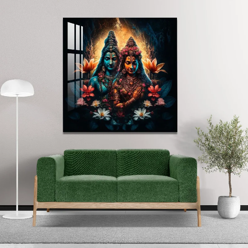 retro botanical prints for walls-Mystical Shiva Parvati Acrylic Wall Art