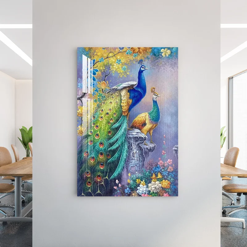 landscape paintings for living room-Ornamental Peacocks Acrylic Wall Art