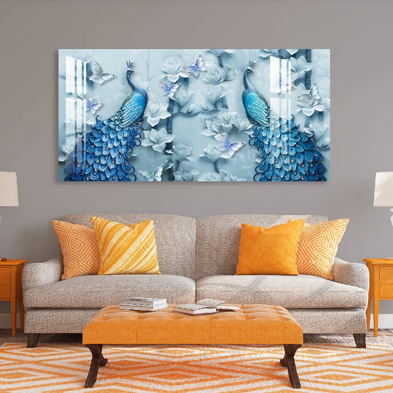 modern geometric paintings-Peacocks & Butterflies Acrylic Wall Art