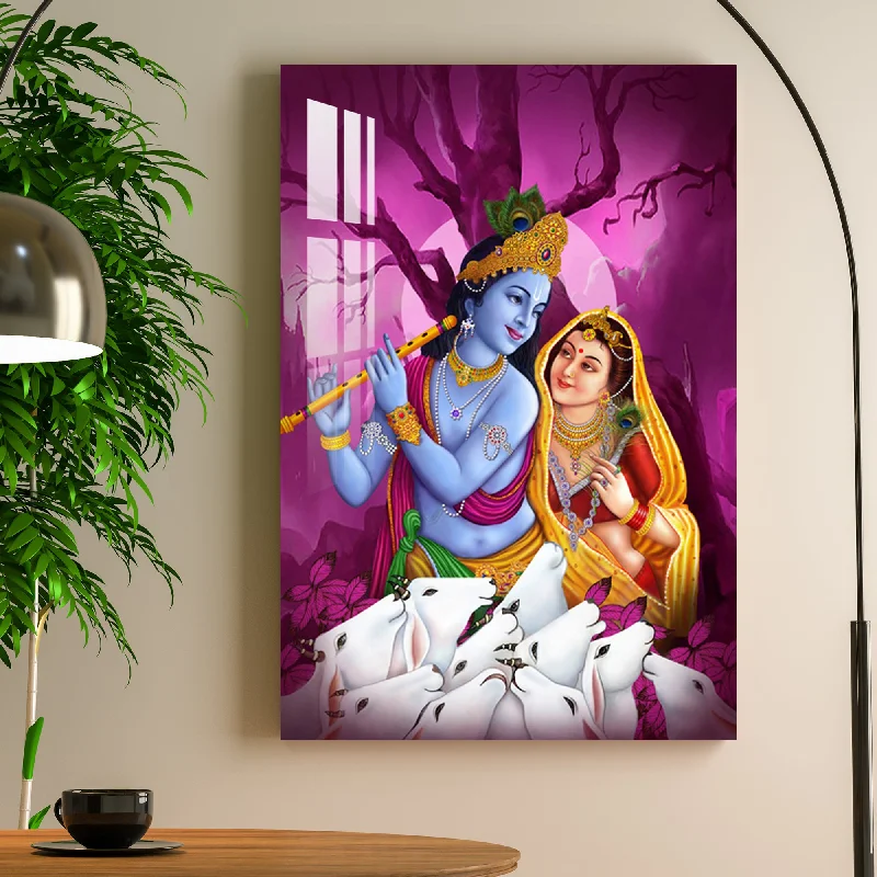 oversized abstract wall art-Radha Krishna in Gokul Acrylic Wall Art