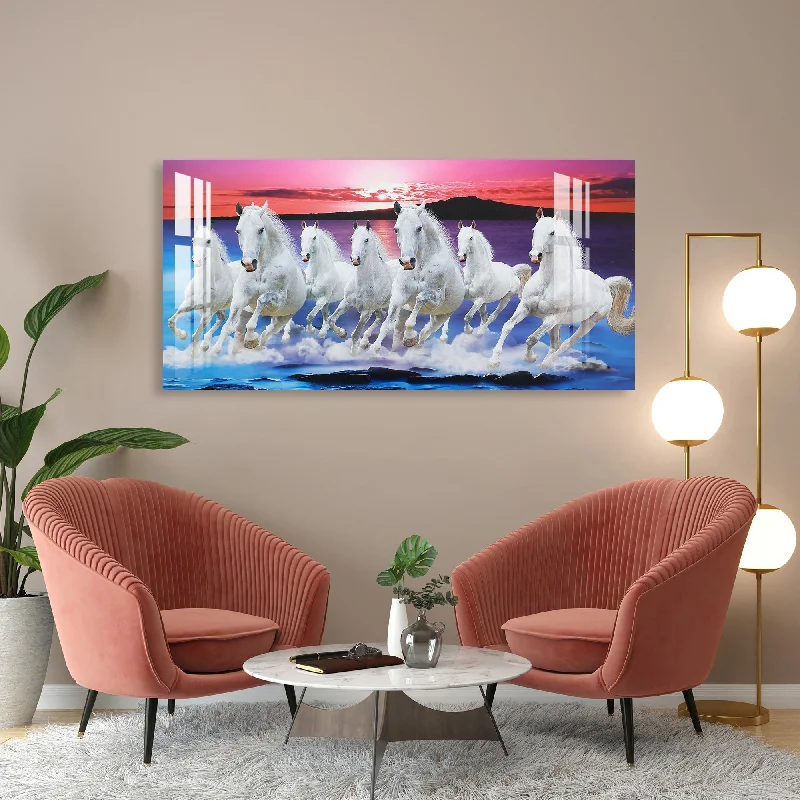 inspirational art for office-Seven White Horses Acrylic Wall Art