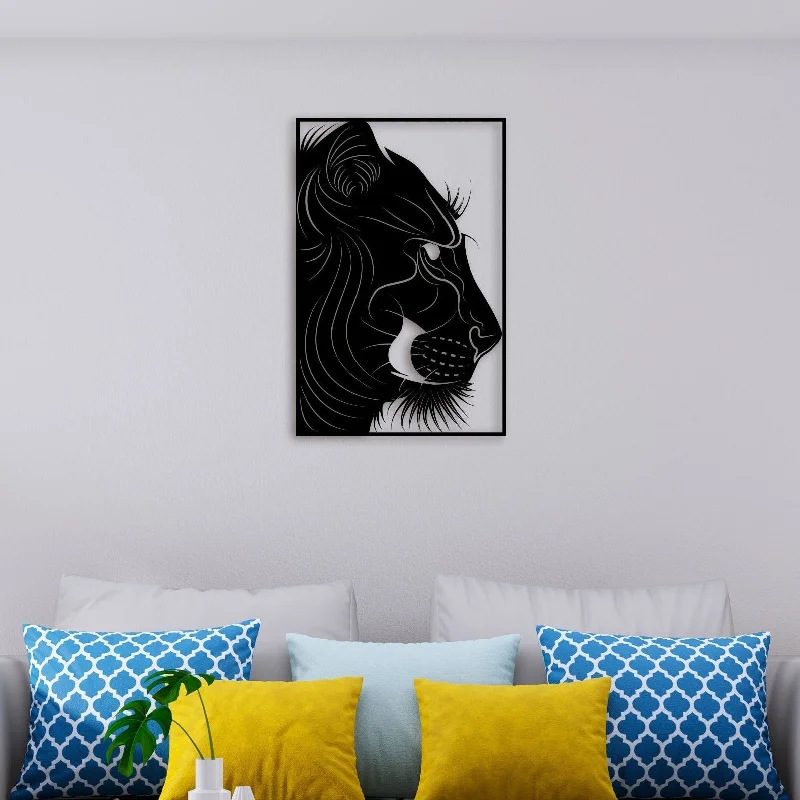 animal-themed wall prints-Black Tiger Face Metal Wall Art