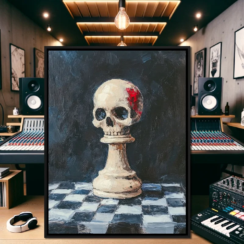 creative abstract wall paintings-Skull Reliquary on Chessboard