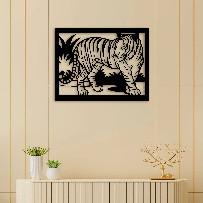 colorful pop art paintings-Tiger In Forest Metal Wall Art