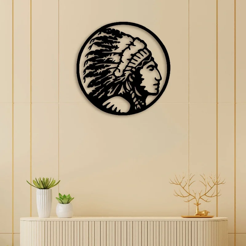 modern wall art for office-Tribesman Face Metal Wall Art