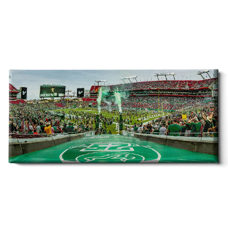 tropical leaf wall prints-USF Bulls - Horns Up Grand Entrance Panoramic