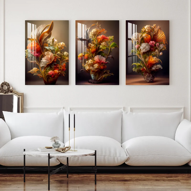 minimalist abstract wall paintings-Vase of Flowers Acrylic Wall Art (Set of 3)