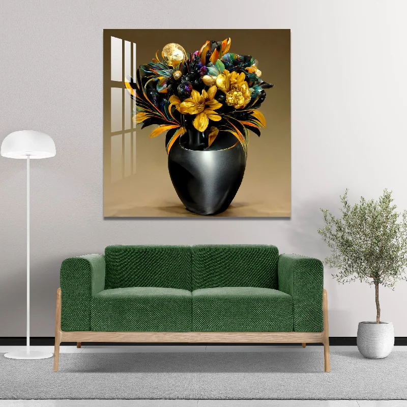 abstract wall art for living room-Vase with Yellow Flowers Acrylic Wall Art