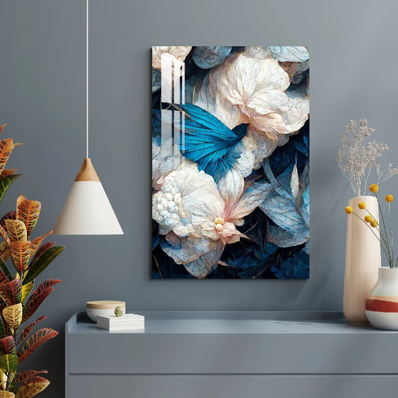 retro wall posters-White and Blue Flowers Acrylic Wall Art