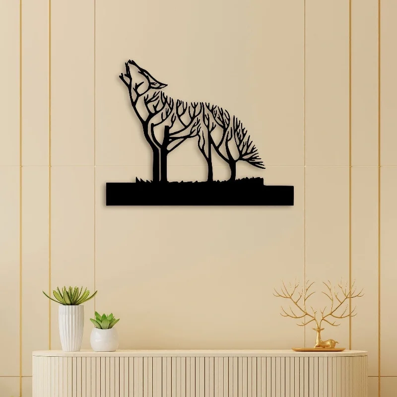 inspirational art for office-Wolf In Forest Metal Wall Art